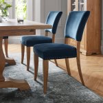 Bentley Designs Indus Rustic Oak Chair - Dark Blue Velvet Fabric (Pair) [5680-09U-VDB]
