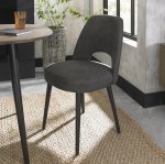 Bentley Designs Vintage Weathered Oak Upholstered Chair - Dark Grey Fabric (Pair) [9135-09U-DGY]