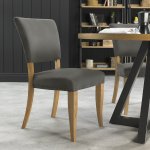 Bentley Designs Indus Rustic Oak Upholstered Chair - Dark Grey Fabric (Pair) [2003-09U-DGY]