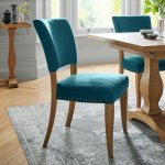 Bentley Designs Indus Rustic Oak Chair - Sea Green Velvet Fabric (Pair) [5680-09U-VGN]