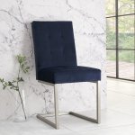 Bentley Designs Tivoli Dark Oak Uph Cantilever Chair - Dark Blue Velvet (Pair) [4201-09UC-VDB]