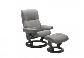 Stressless *QUICKSHIP* Mayfair Medium Recliner Chair & Footstool (Classic Base) (Silver Grey/Grey)