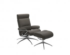Stressless *QUICKSHIP* Tokyo Recliner Chair With Adjustable Headrest & Footstool (Metal Grey/Chrome)