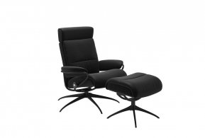Stressless *QUICKSHIP* Tokyo Recliner Chair With Adjustable Headrest & Footstool (Black/Matt Black)