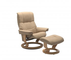 Stressless *QUICKSHIP* Mayfair Medium Recliner Chair & Footstool (Classic Base) (Beige/Oak)