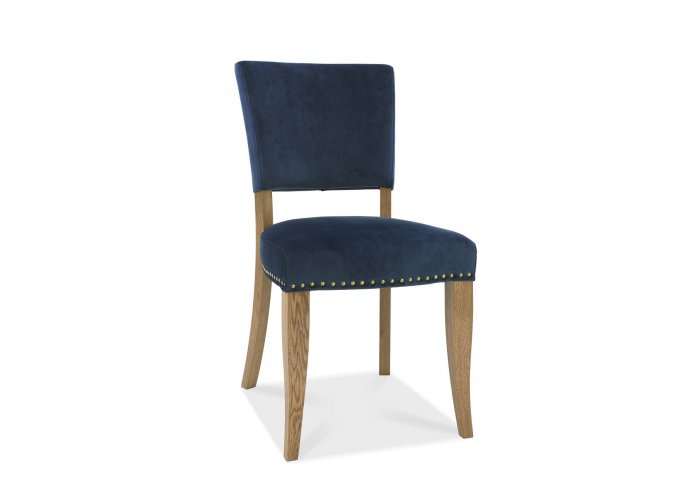 Bentley Designs Indus Rustic Oak Chair - Dark Blue Velvet Fabric (Pair) [5680-09U-VDB]