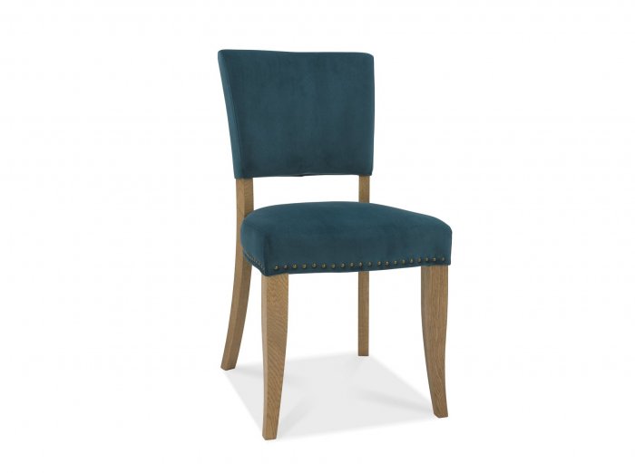 Bentley Designs Indus Rustic Oak Chair - Sea Green Velvet Fabric (Pair) [5680-09U-VGN]