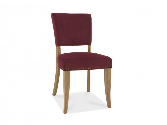 Bentley Designs Indus Rustic Oak Chair - Crimson Velvet Fabric (Pair) [5680-09U-VCR]